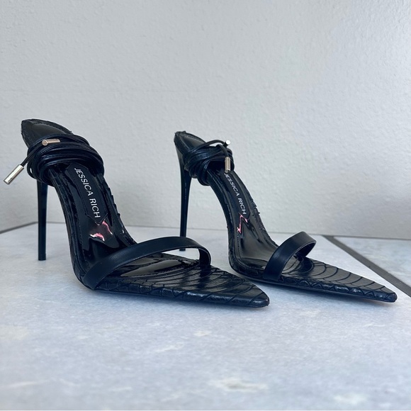 Rich Sandal by Jessica Rich Black Stiletto Lace Up Heels Size 40 / 9.5 - Picture 2 of 16